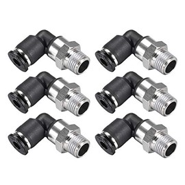 sourcing map Push to Connect Tube Fitting Male Elbow 4mm Tube OD X 1/8 NPT Thread Pneumatic Air Push Fit Lock Fitting 6pcs