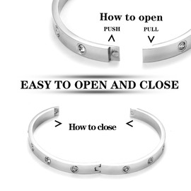 MILAKOO 6mm Silver Classical Bangle for Women Stainless Steel Minimalist Bracelet with Cubic Zircon