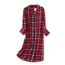 CHUNG Women Nightdress Brushed Cotton Flannel Nightshirt Long Nightwear Nighties Cozy Thick Winter (2X-Large, Red Plaid)