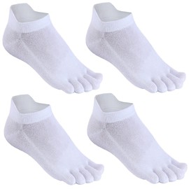 ProChosen Men's Cotton Toe Socks Five Finger Socks Low Cut Athletic Socks for Running 4 Pairs (White)
