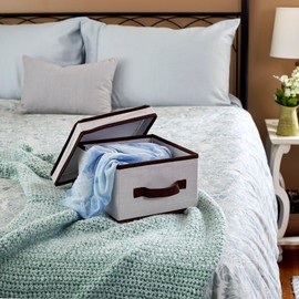 Household Essentials Caja de Almacenamiento de Lona Natural, Almacenamiento y organización, Borde Café, Mediano, 1