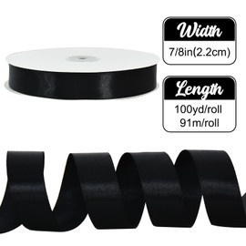 TONIFUL 7/8 Inch x 100yds Black Satin Ribbon Thin Solid Frabic Ribbons for Gift Wrapping, DIY Crafts Bows, Invitations, Floral Bouquets, Christmas Wedding Party Valentine's Decor