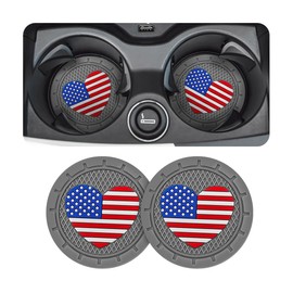 AUCELI 2 Pack Car Cup Holder Coasters, Colored American Flag US Flag Insert Car Cup Coaster, 2.75 Inch Anti Slip Shockproof Embedded Drink Mat, Vehicle Interior Decor Accessories