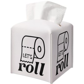 Tissue Box Gifts with Leather Cover Square, Funny Quote Gift Ideas for Friends, Let's Roll Bathroom Decor for Restroom Toilet, Housewarming New Home Favor-(5.2 Inches) A79