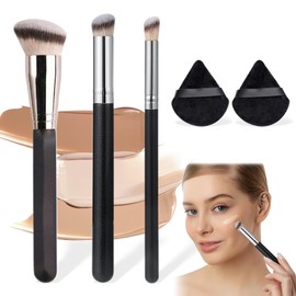 Make Up Pinsel Set, 3 Stück Schminkpinsel Puderpinsel Makeup Brushes Concealer Pinsel Kosmetikpinsel mit 2 Stück Puderquaste, Professionelle Synthetischer Faser Make-up Pinsel