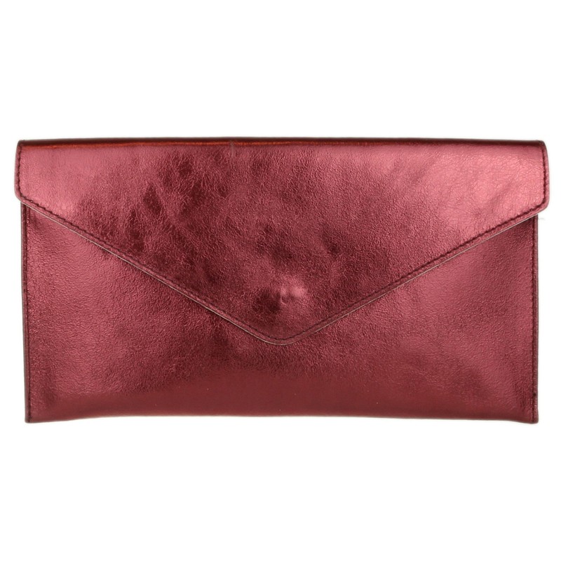 Girly Handbags Italian Suede Envelope Clutch Bag, Metallic Burgundy
