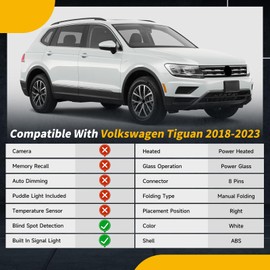 Right Passenger Rear Door Mirror Compatible with Volkswagen Tiguan 2018-2023 View Mirror w/Heated/Blind Spot Indicator/Manual Folding/Power Adjustment/Signal Light/HD Glass(8Pins,White)