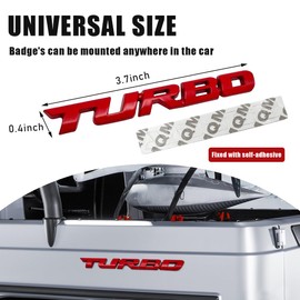 Dickno 2PCS Turbo Car Emblem Decal, 3D Metal Fender Logo Badge Sticker, Zinc Alloy Auto Front Hood Side Body Emblem Sticker, Universal Exterior Decor Car Accessories for SUV Truck (Red)