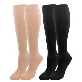 Kuzimua 2 Pairs of Medical Compression Stockings for Men and Women, 20-30 mmHg, Class 2, Closed Toe, Graduated Support, Support Stockings for Varicose Veins, Edema, Flight, Black and beige