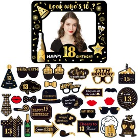 Black Gold 18th Brithday Party Decorations Girls Boys,Giant Inflatable Selfie Frame 18th Birthday Photo Booth Frame with 32pcs 18th Birthday Photo Booth Props for Girl Boy Him Her 18th Birthday Gifts