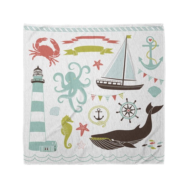 Lunarable Unisex Bandana, Nautical Cartoon Maritime Elements, Multicolor
