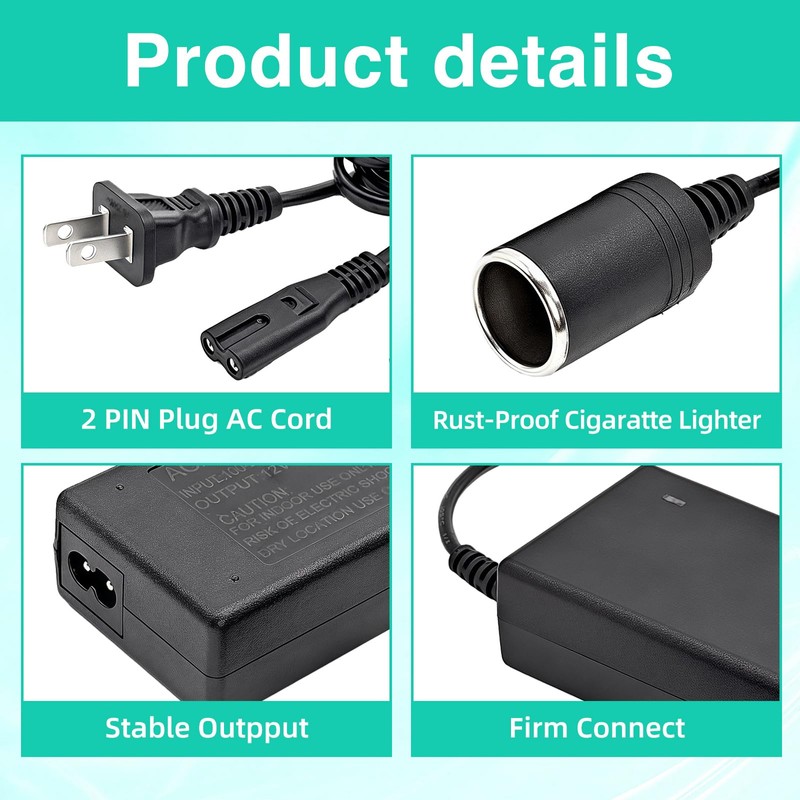 12V Power Adapter Cord for Igloo Iceless Thermoelectric Coolers, Compatible