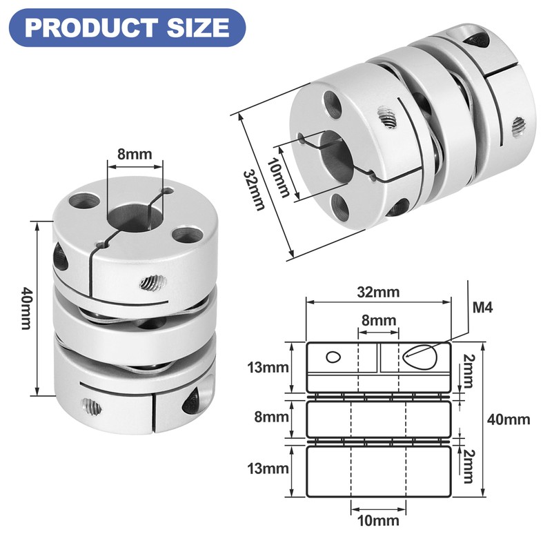 Flexible Shaft Coupling, D32 L40 Aluminum Flexible Diaphragm Motor Shaft