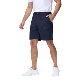 Mens Casual Twill Cargo Shorts Classic Stretch Golf Hiking Short with 6 Pockets Include 2 Zipper Pocket Navy 38
