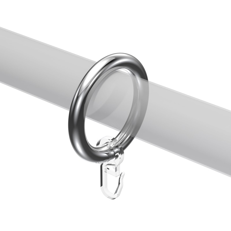 Interdeco Gardinenringe mit Faltenhaken/Kunststoff-Ringe in Chrom-farbig für Gardinenstangen 28 mm