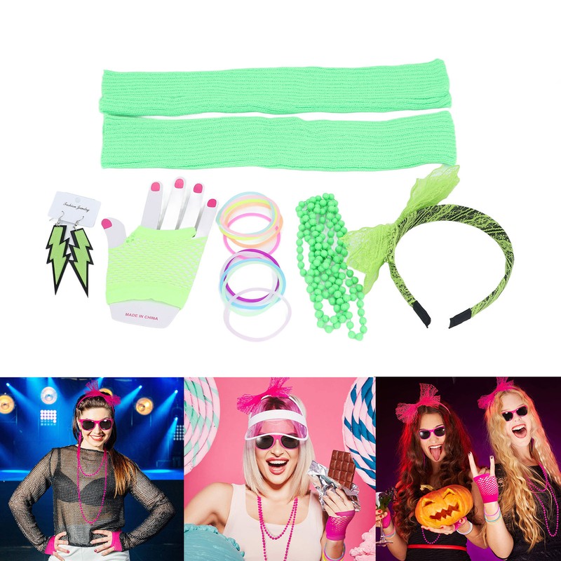 80s Earring Neon Headband Set Accessories Silicone Light Bracelets Headband