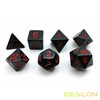 Bescon Polyhedral Dice Set Opaque Black with Red Numbers, Black