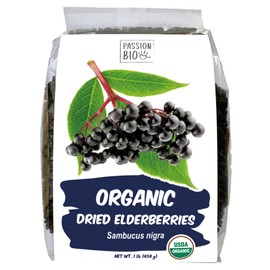 PassionBio Organic Elderberries 1 lb Bulk Bag - USDA Certified, Non-GMO Sambucus Nigra, Whole Dried Fruit - Natural, No Added Sugar, No Preservatives