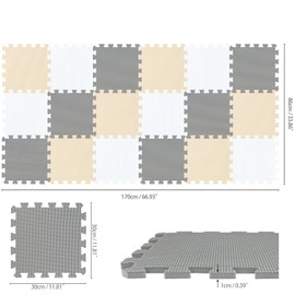 qqpp EVA Rubber 18 Tiles Interlocking Puzzle Foam Floor Mats - Baby Play Mat for Playing | Exercise Mat for Home Workout. White, Beige, Gray. QC-AJLb18N