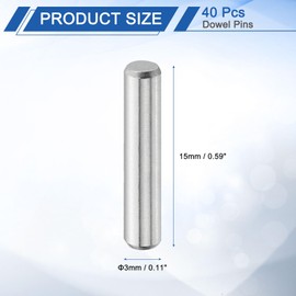 uxcell 40 Pcs 3 mm x 15 mm Dowel Pins, 316L Stainless Steel Cylindrical Dowel Pins Shelf Support Peg Pin Rod Fasten Elements Metal Shelf Pegs Silver Tone