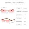 LumiSyne Rectangular Rimless Sunglasses Men Women Wooden Ironing Colour Gradient