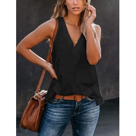 Famulily Womens Relaxed Fit Plain Top Summer Basic Vest Muscle Workout Tank Tops Black L