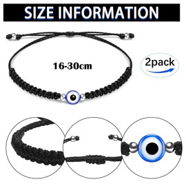 Devenirriche 2Pcs Evil Blue Eye Bracelets, Couples Evil Eye Bracelets, European and American ethnic style black bracelet for Women Men Girls Boys Couples and Friend