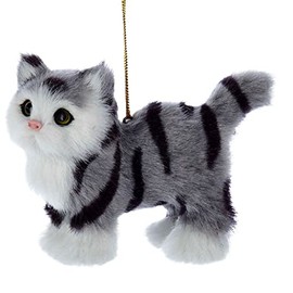 Kurt Adler Plush Gray Striped Tabby Cat Hanging Christmas Tree Ornament, 3.5 Inches
