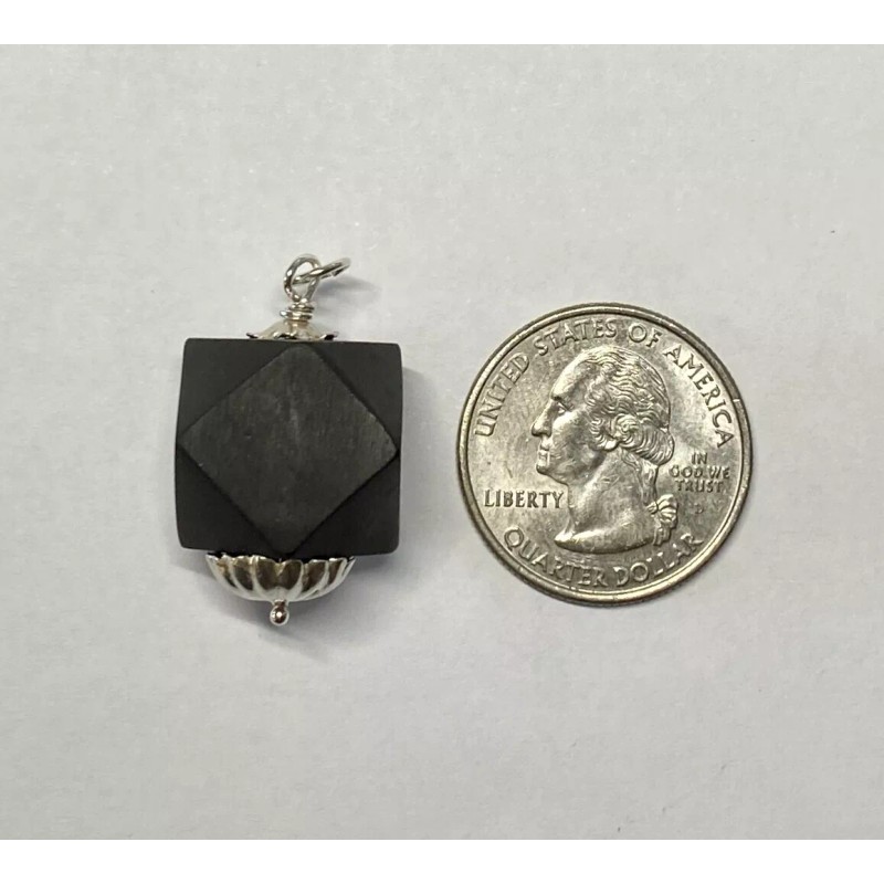 Handmade Sterling Silver 16mm Azabache Jet Pendant