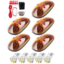 cciyu 5 x Amber Top Roof Running Marker Assembly Roof Cab Marker Lights Clearane LED Running Top Marker Light with Wiring Pack and T10-6-3020-SMD White Bulbs For Dodge For Ram 2500 1999-2002