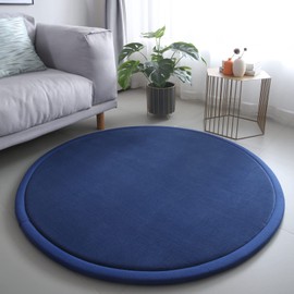 Loartee Thick Kids Round Rug - Coral Velvet Area Rugs, Memory Foam Circular Carpet for Nursery Playroom Home Decor Dormitory, Diameter 39 inch, Dark Blue