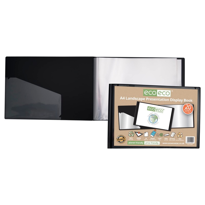 eco-eco A4 50% Recycled 20 Pocket Black Landscape Presentation Display