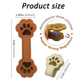 Shoyisenka 3 Pcs Cute Dog Paw Magnetic Bookmarks, Vintage Leather Magnetic Bookmark for Reading, Perfect Reading Accessories & Gift for Book Lovers