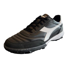 Diadora Calcetto LT Turf Soccer Shoes - Full Grain Leather, Enhanced Cushioning, Anti-Wear Rubber, Synthetic Turf, Optimal Traction and Stability, Black/Black/White, 9 UK