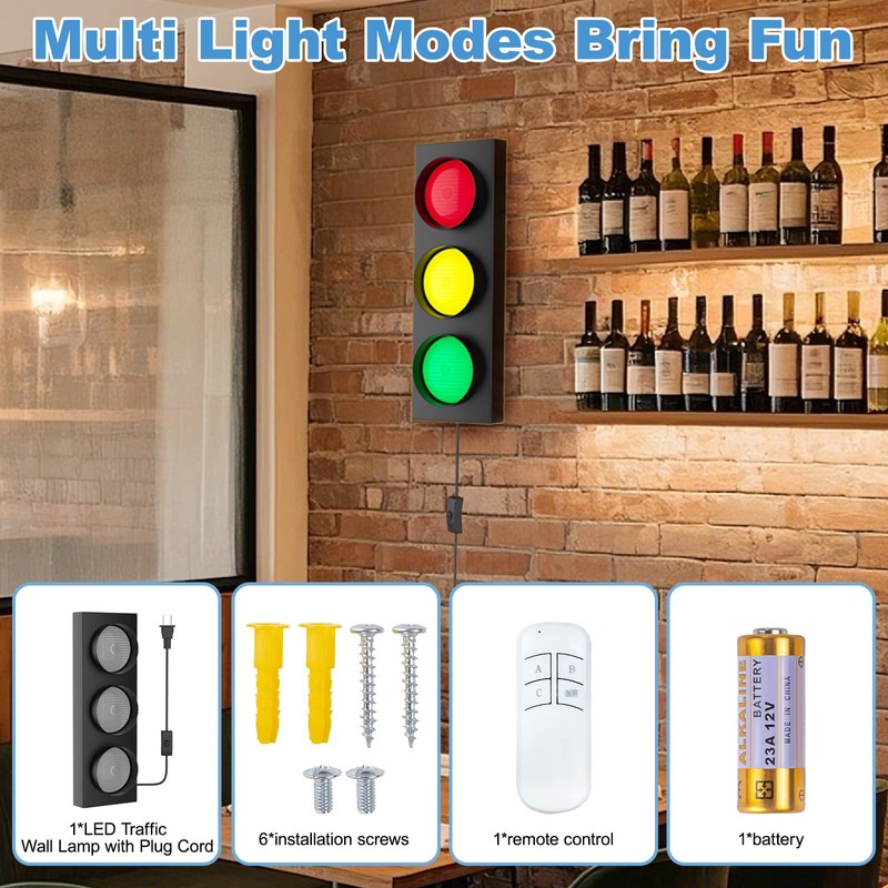 yamxun Traffic Light Lamp Decor on Wall: Remote Control LED