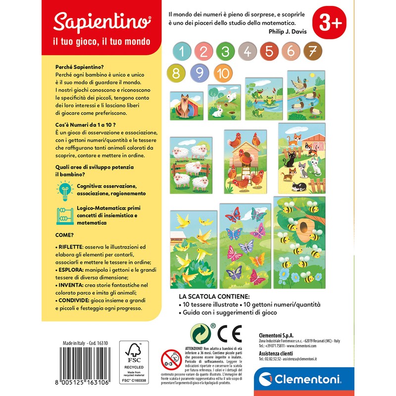 Clementoni 16310 Numeri da 1 a 10 Animals Sapientino Educational