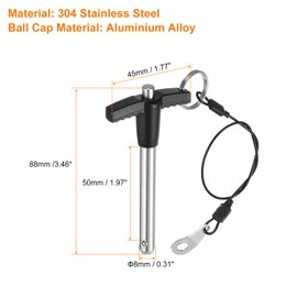 sourcing map 2Pcs T Handle Lock Pins, 8mm x 50mm Usage Length Stainless Steel Push-Button Quick Release Pin