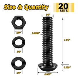 (20Sets) 3/8-16 Bolt x 1-3/4" Button Head Socket Cap Bolts Screws, Black Oxide 304 Stainless Steel Nuts and Bolts, 18-8 Allen Screws, Nuts and Bolts Assortment Kit, Hex Spanner by Mywish