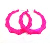 Large Bamboo Color Hoop Earrings 3.5 Inch Hot Pink Bamboo