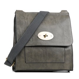 AOSSTA Women's Cross-Body Bags Leather Large Cross Body Messenger Bag Shoulder Bag (21601 Dark Grey)