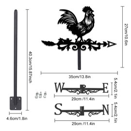 INFUNLY Metal Rooster Weathervane, Black Rooster Weathervane, Chick Wind Vane Purely Handmade, Rooster Iron, Direction Sign, Roof Garden, Outdoor, Farmhouse Decoration, 13.78 x 10.63 inches/35 cm X