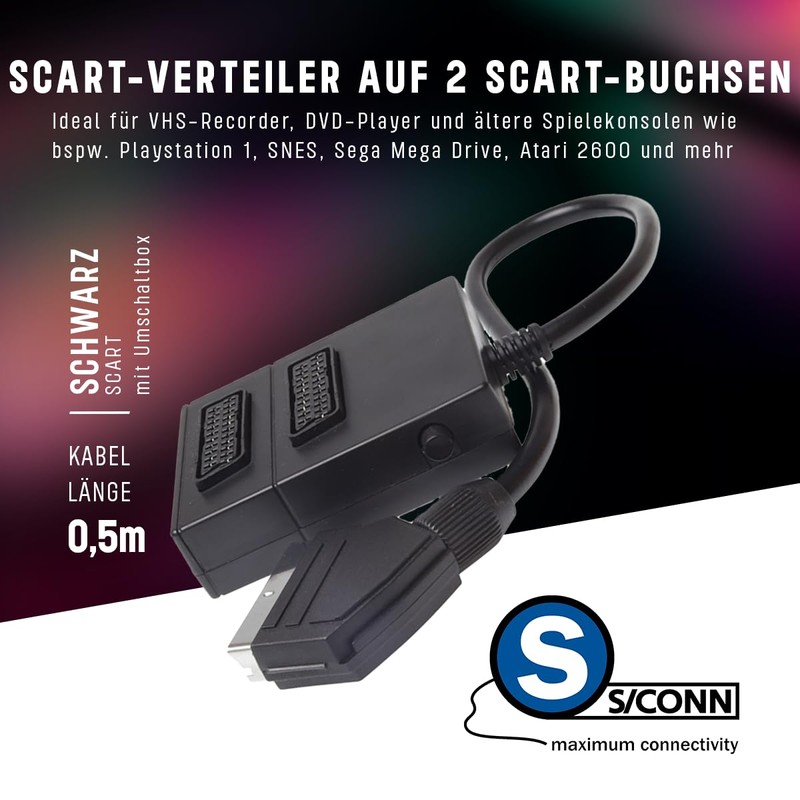 S/CONN Maximum Connectivity Scart Splitter Fully Connected Cable Splitter 2-Way
