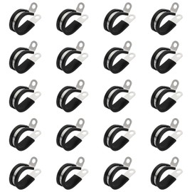 PATIKIL 7/8 Inch Cable Clamps, 20 Pcs 304 Stainless Steel Conduit Clamp Cable Rigid Pipe Strap Metal Rubber Clips for Pipes Wire Line Hose Bracket Tube Holder, Black (22.2mm)