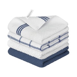 Artoid Mode Ring Spun Cotton Blue Dishcloth Kitchen Towels, 12x12 Inch Ultra Soft Absorbent Quick Drying Household Cleaning Kitchen Rags Set of 4