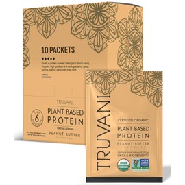 Truvani Vegan Pea Protein Powder | Peanut Butter | 20g Organic Plant Based Protein | Single Serving Travel Packets | 10 Servings | Keto | Gluten & Dairy Free | Low Carb | No Added Sugar