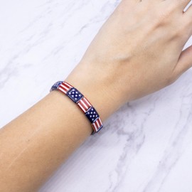 Fablinks Italian Charm USA Bracelet, American Flag Bracelets for Women, 9mm Stainless Steel Stretch Link Bracelets, Expandable Modular Country Nation Nomination Jewelry (USA)