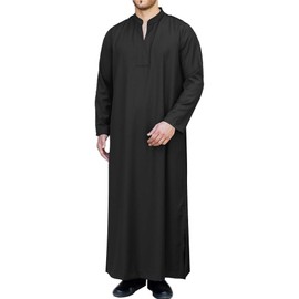 LVCBL Men's Kaftan Long Sleeve Kaftan Men's Long Thobe Men's with Pockets Universal Fit M-3XL, black
