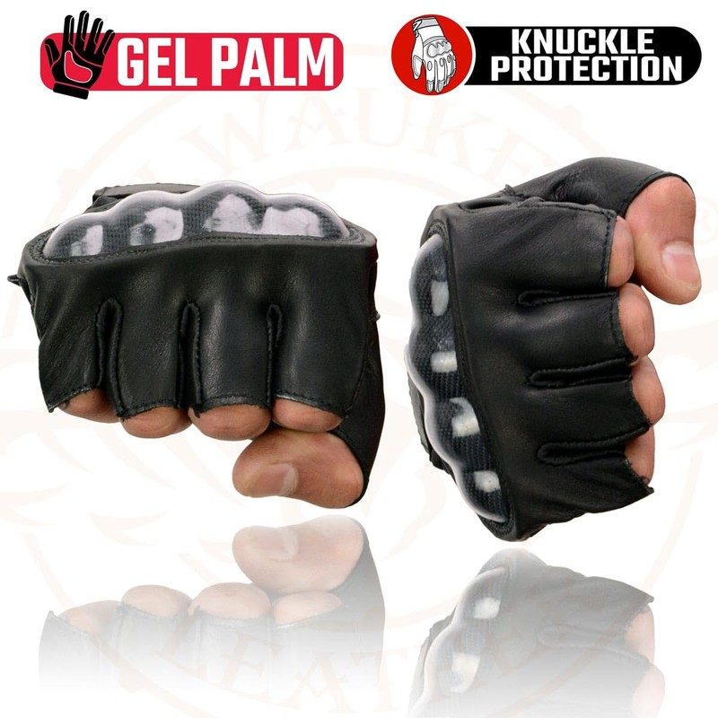 Milwaukee Leather MG7555 Men's Black Leather Gel Padded Fingerless Motorcycle