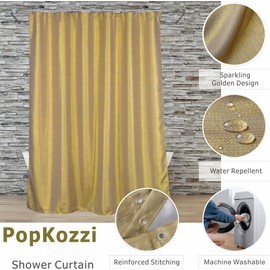 Popkozzi Gold Shower Curtains for Bathroom: Glitter Sparkle Bling Fabric Decorative Shower Curtain - Waterproof Washable Luxury Elegant Fancy Glam Metallic Shimmer Bath Curtain - 72x72