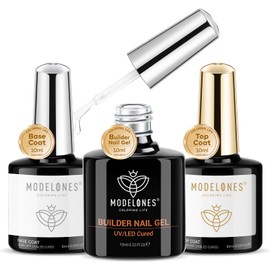 modelones Modelones Builder Gel with Base and Top Coat Set, 3Pcs No Wipe Base and Top Coat Gel Nail Polish with Gel Builder for Nails, Transparent Builder Strengthener Hard Gel Builder Gel in a Bottle 10ML